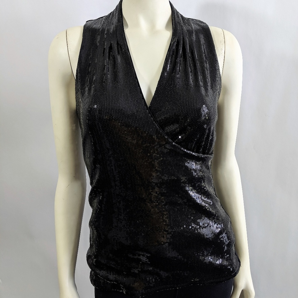 White House Black Market Black Sequins Blouse S